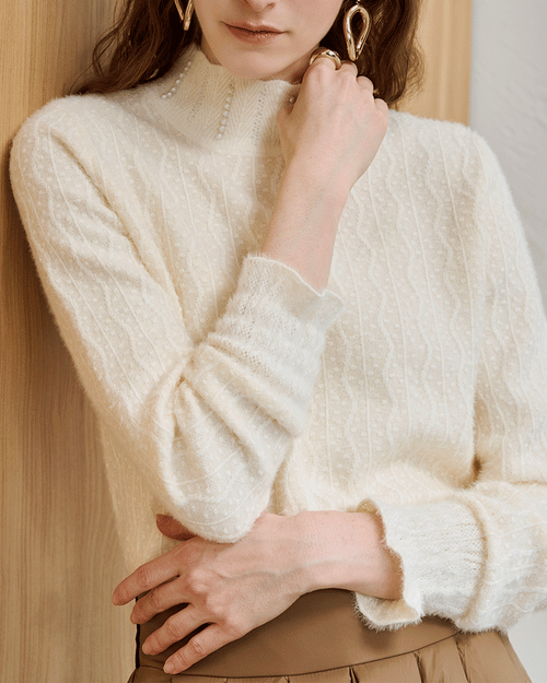 ギャラリービューに画像 (1) を読み込む. LeNIC & McCOY パールポイント ハイネックニット LO01KN100Y 商品写真 1